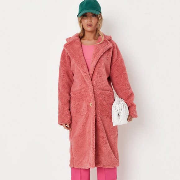 Missguided Rose Borg Teddy Patch Pocket Coat - Picture 3 of 6